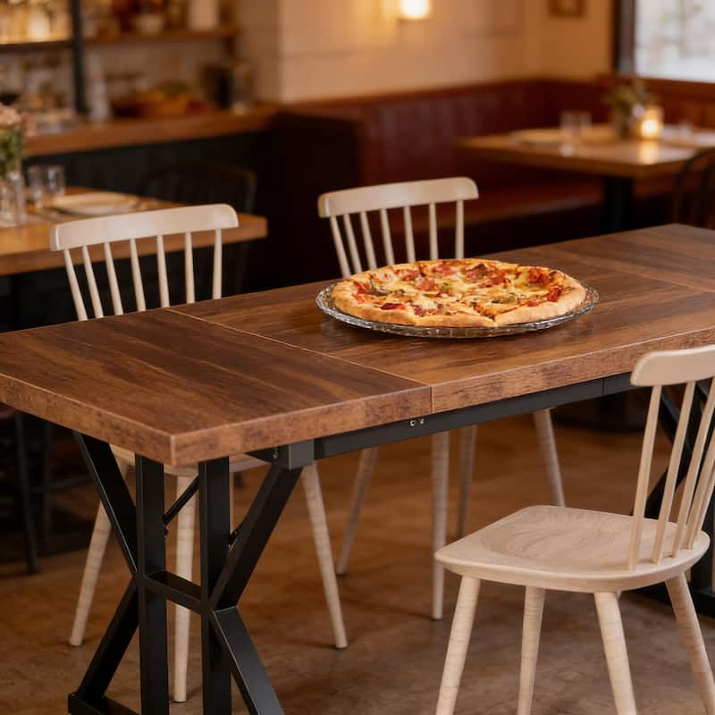 Dining Table for 6, Wood Kitchen Table with Trestle Base, Kitchen Table Meeting Table with X-shaped Accents