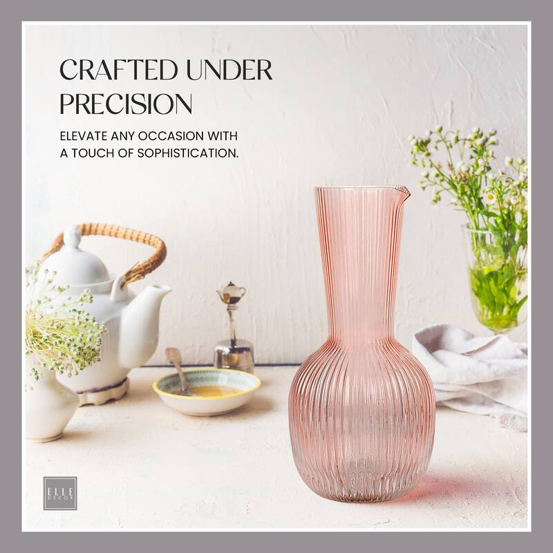 Elle Decor Amber Ring Carafe and Water Drinking Glass Lid - 40 oz