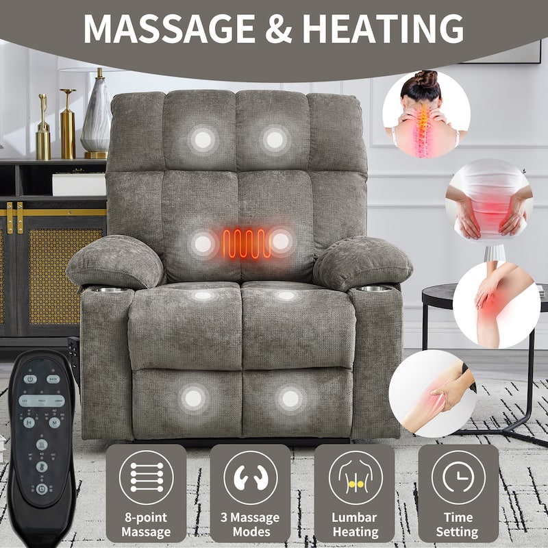 Oversized Chenille Power Lift Recliner with Dual Cup Holders