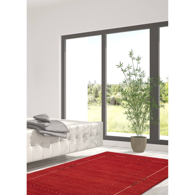 ECARPETGALLERY Hand Loomed Kashkuli Gabbeh Red Wool Rug - 4'11 x 7'9