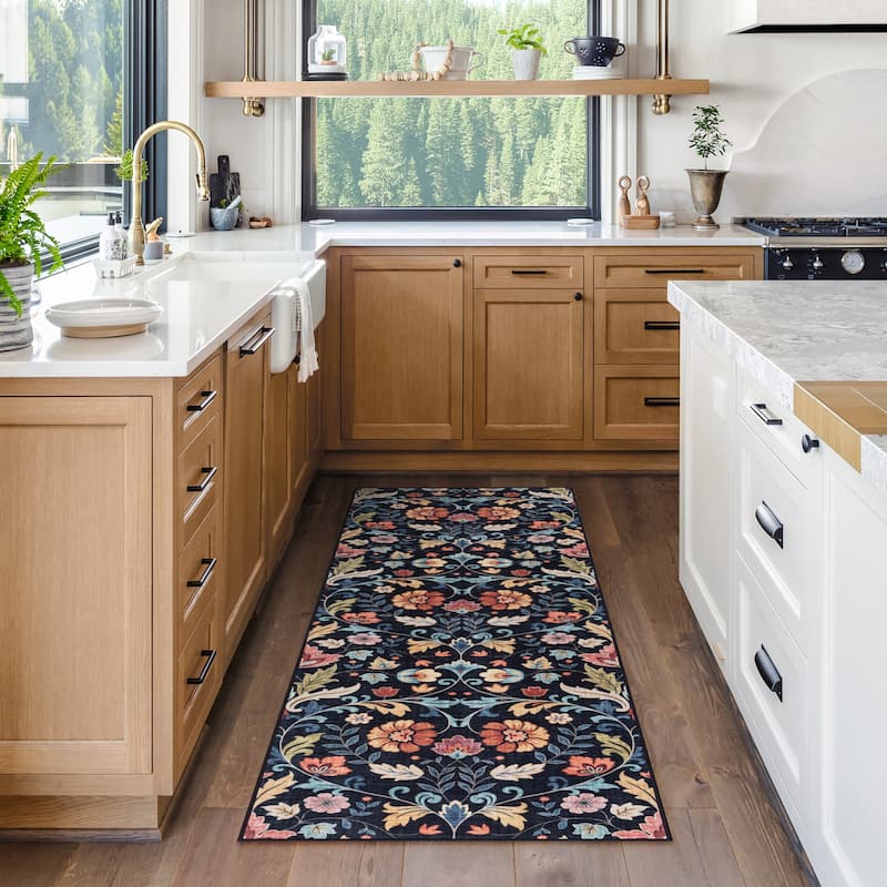 Gertmenian Crystal Print Soft Flat Pile Polyester Slip Resistant Washable Indoor Printed Area Rug Collection - 2' 2" x 6' - Verner - Runner