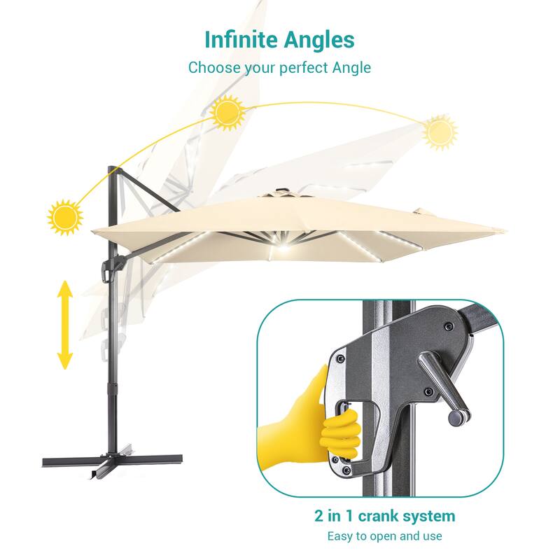 BONOSUKI 10x10FT LED Cantilever Patio Umbrella Angle Adjustment