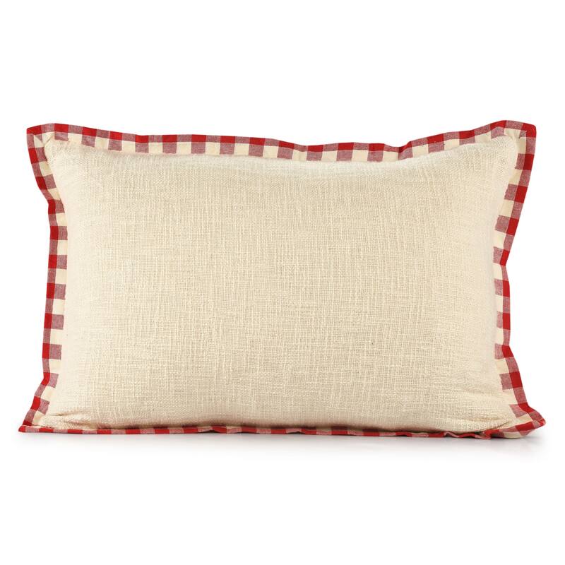 Set of Two Ivory And Red Lumbar Christmas Cotton Throw Pillow Covers