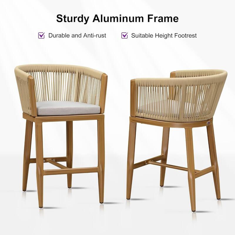 PURPLE LEAF Outdoor Dining Chairs Set of 2 Patio Counter Height Bar Stool with Cushion