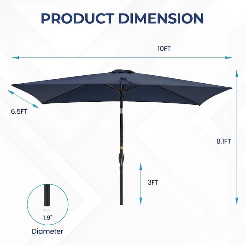 6.5 x 10 Ft Rectangular Patio Umbrella with Crank