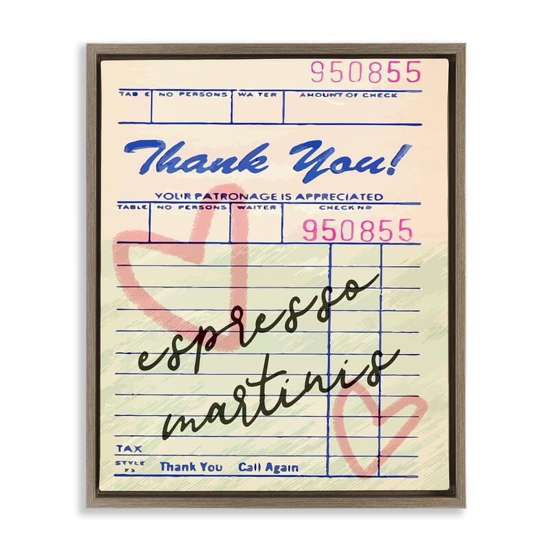 Stupell Espresso Martinis Guest Check Framed Floater Canvas Wall Art Design By Lil' Rue - 17 x 21 - Brown