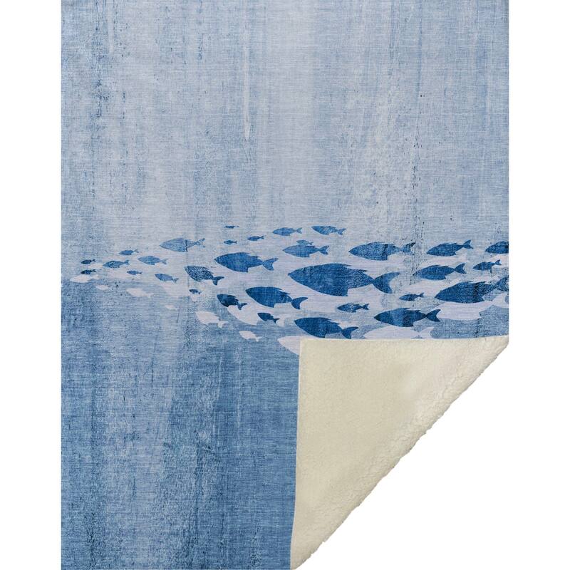 Premium Machine Washable Modern Sea Life Sherpa Throw Blanket