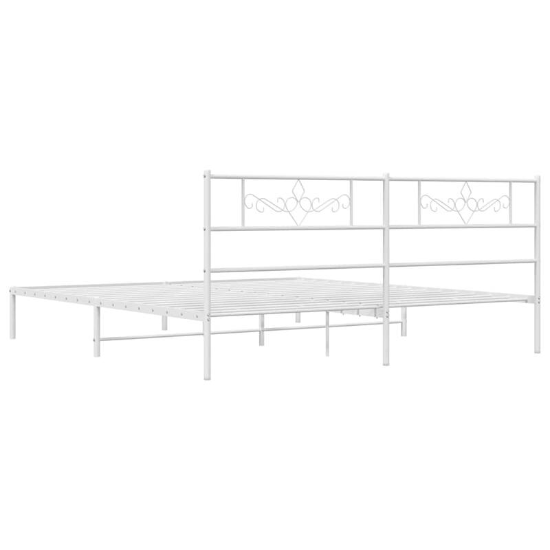 vidaXL 12 Inches White King Size Metal Bed Frame No Mattress - 81.5" x 78" x 35.4"