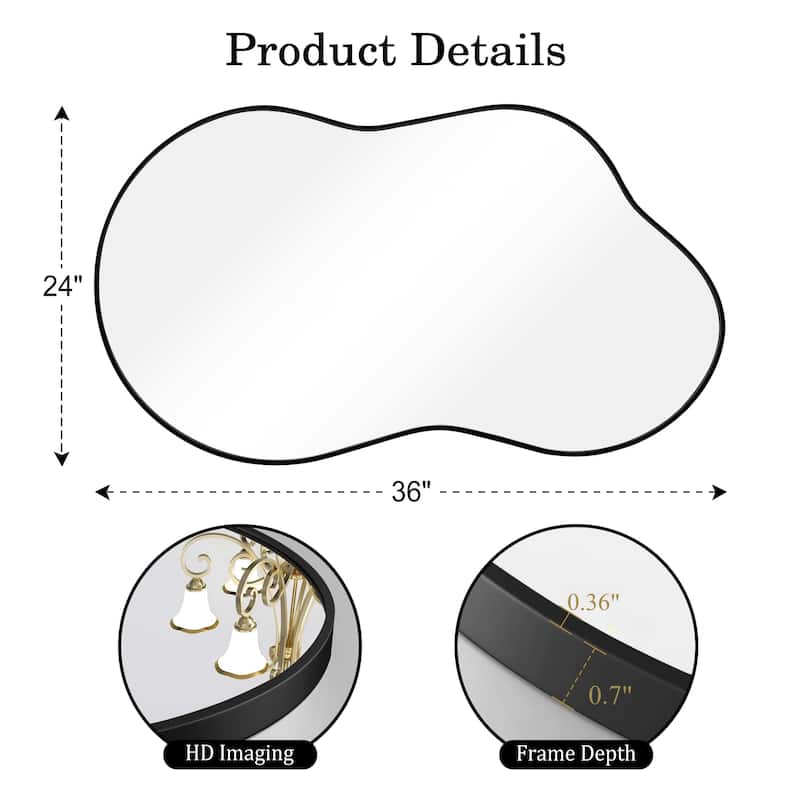 Asymmetrical Decorative Wall Mirror Irregular Aluminum Alloy Frame Bathroom Vanity Mirror - Black
