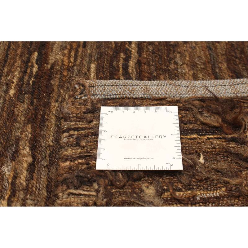 ECARPETGALLERY Flat-Weave Natural Brown Wool Tapestry Kilim - 5'0 x 7'0