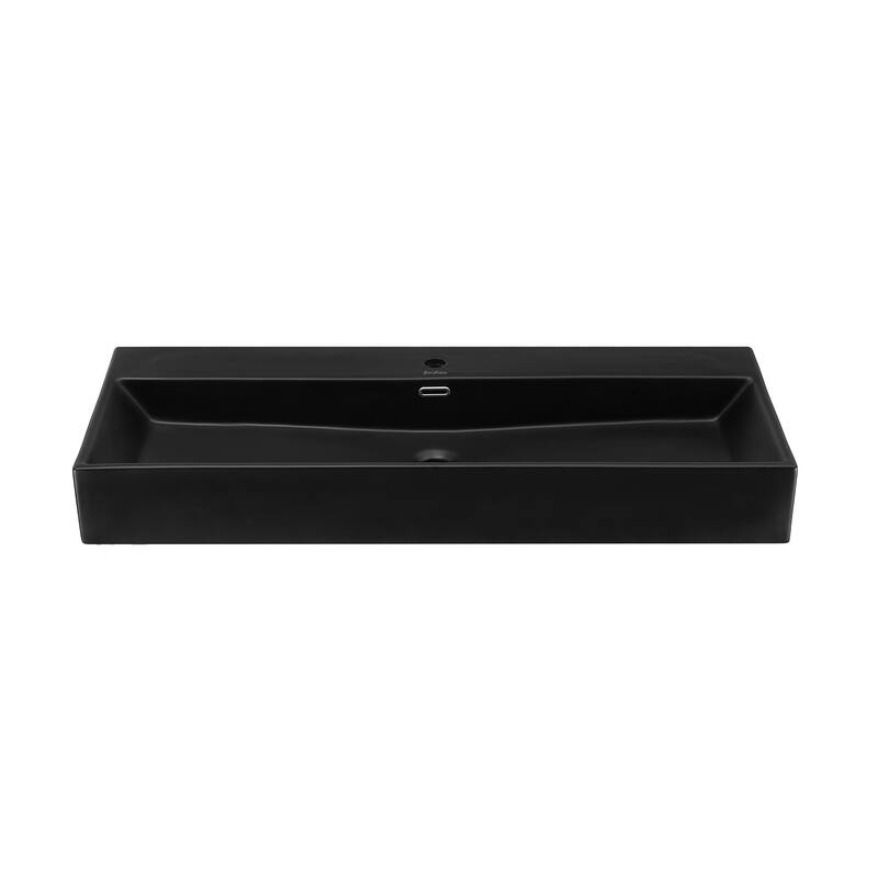 Reims 40" Rectangle Wall-Mount Bathroom Sink In Matte Black - 39.65" x 16.8" 5.65"