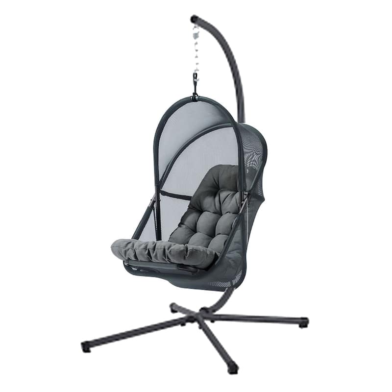 Bery Outdoor Swing Chair with Foldable Stand, Dark Gray Cushion