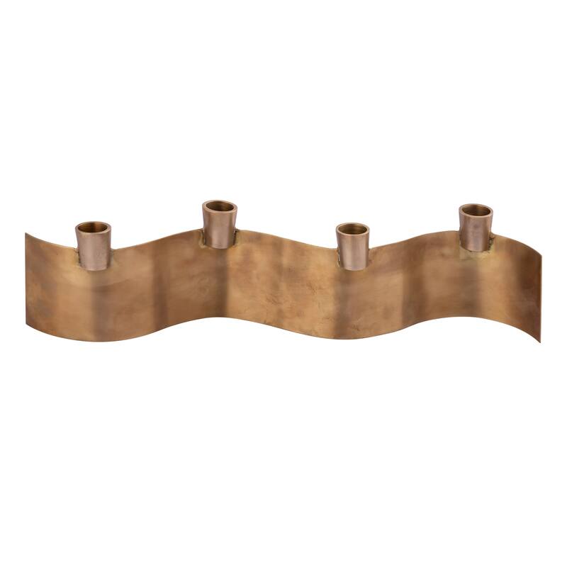 Elk Home Curve Aged Brass Metal 16 Inch Wide Candleholder