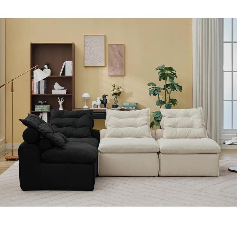 99" Modular Corduroy Sectional Sofa with 8 Pillows & Armless Design