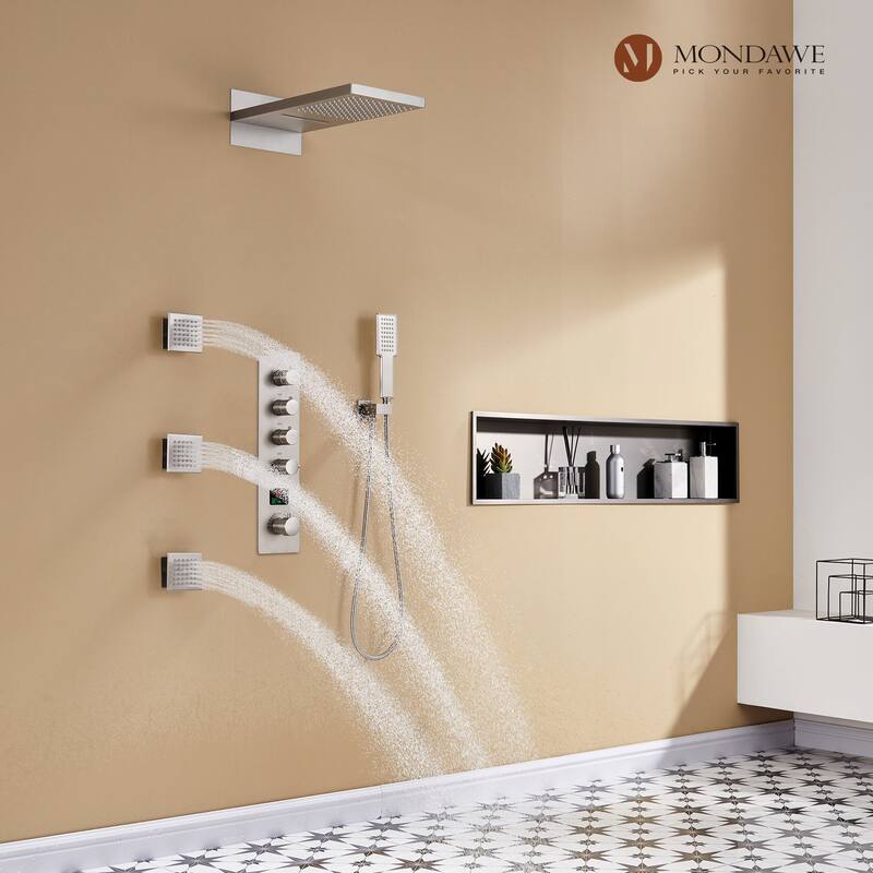 22 Inch Wall Mounted Thermostatic Shower System Temperature Digital Display Shower Faucet Set