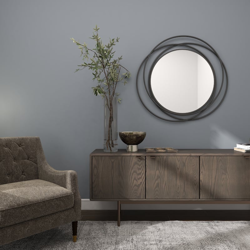 Stylish Metal Wall Mirror with Overlapping Circles and Foiled Finish - Gold or Gray