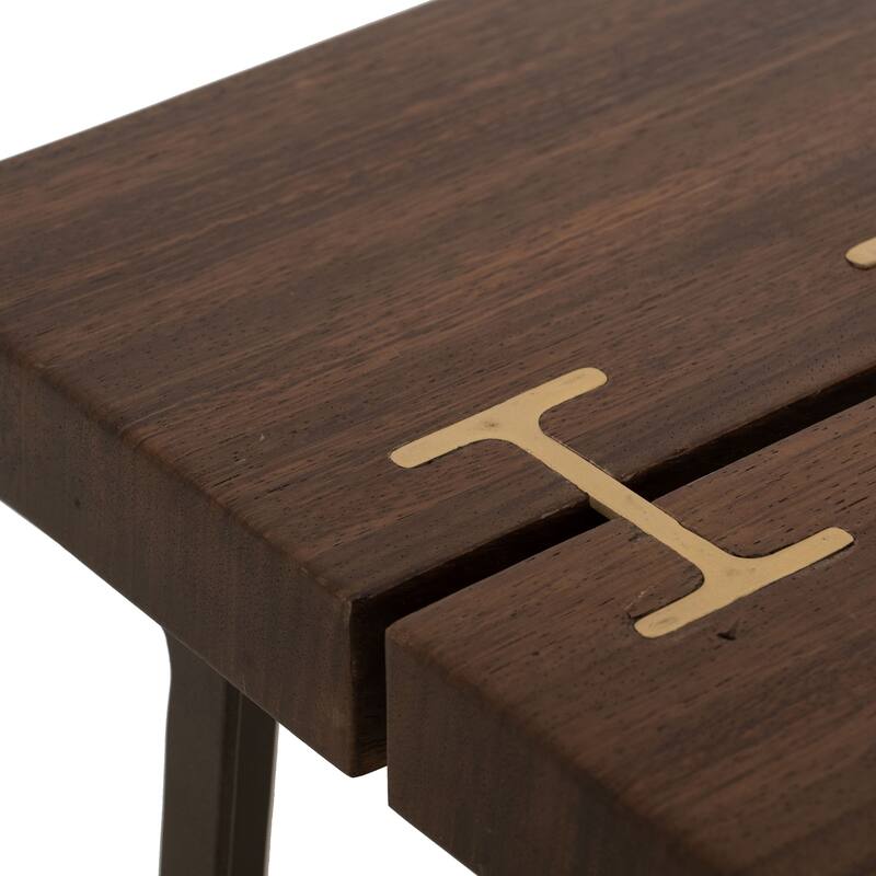 Ally Side End Table, Gold Metal Inlays, Walnut Brown Parota 24 Inch