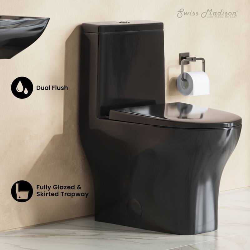 Sublime Ii One-Piece 12" Rough-In 1.1/1.6 Gpf Dual Top Flush Round Compact Toilet In Glossy Black