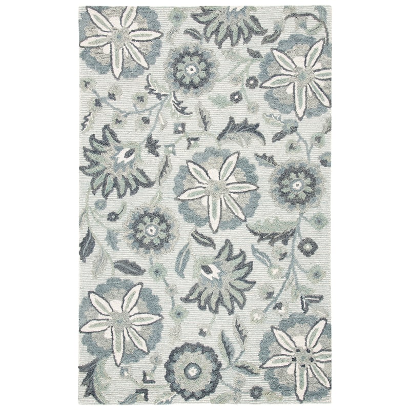 SAFAVIEH Handmade Blossom Agripina Floral Wool Rug - 5' x 8' - Ivory/Blue