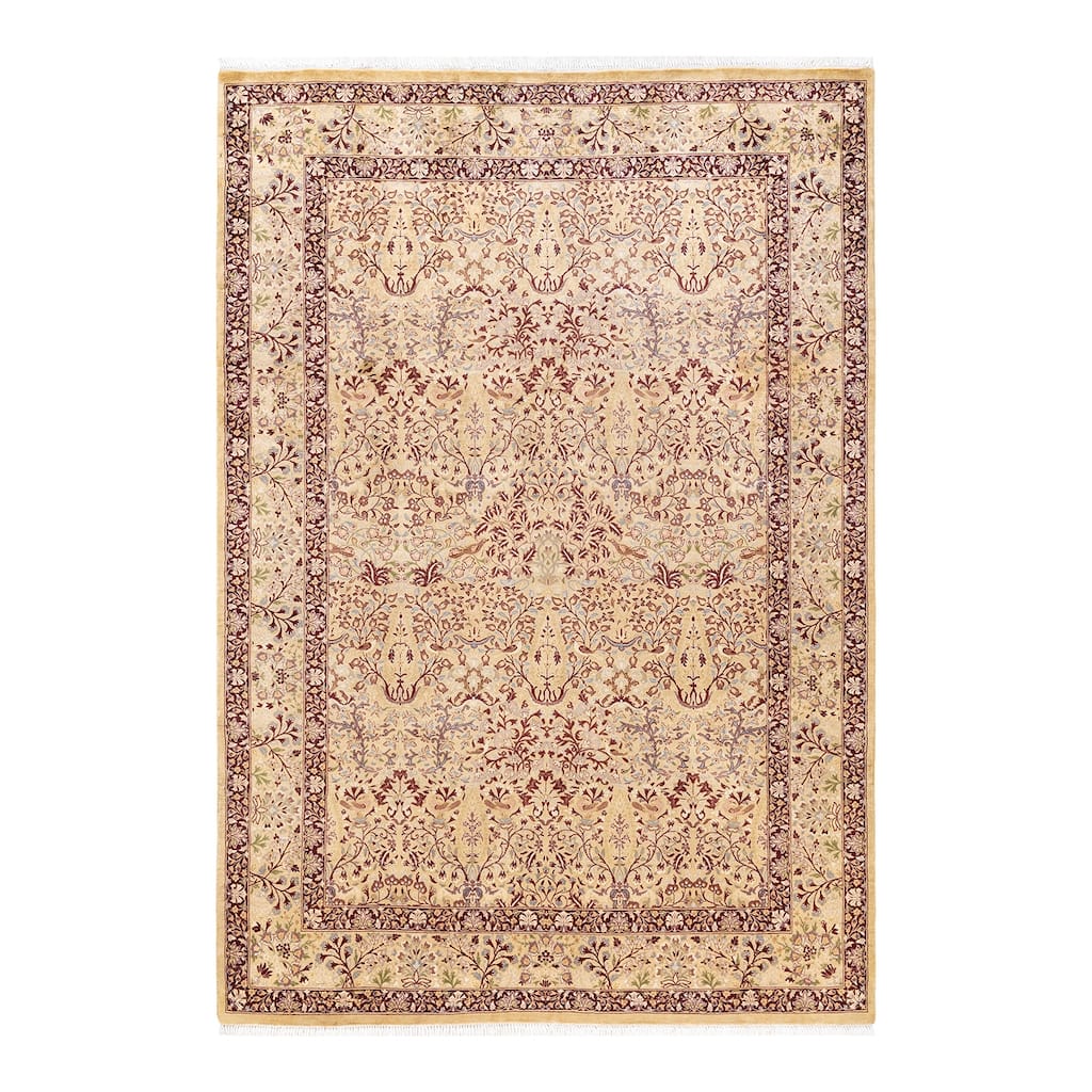 Overton Hand Knotted Wool Vintage Inspired Traditional Mogul Yellow Area Rug - 6' 2" x 8' 10"