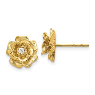 Curata 14k Yellow Gold Polished Post Earrings Diamond Earrings - 11x11mm Wide