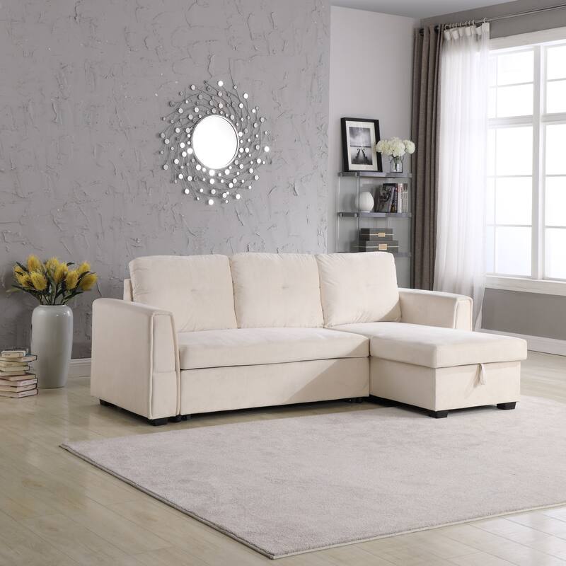 91'' Wide Velvet Storage Sectional Reversible Sleeper Sofa & Chaise