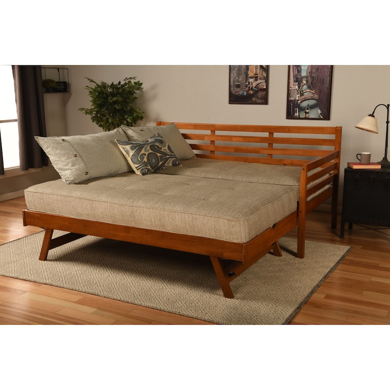 Somette Boho Daybed and Pop Up Bed in Barbados with Mattresses - Woodsmoke Brown