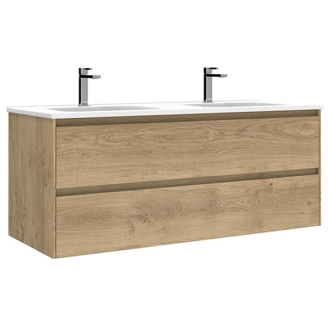 WS Bath Collections Perla C120D Perla 48" Wall Mounted Double Basin - Natural Oak - Oak Finish