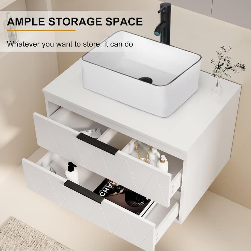 Modern Wall Mounted Bathroom Vanity Set with Vessel Sink & Faucet