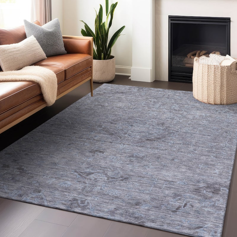 Machine Washable Indoor/ Outdoor Vintage Traditional Chantille Rug - Blue - 3' x 5'