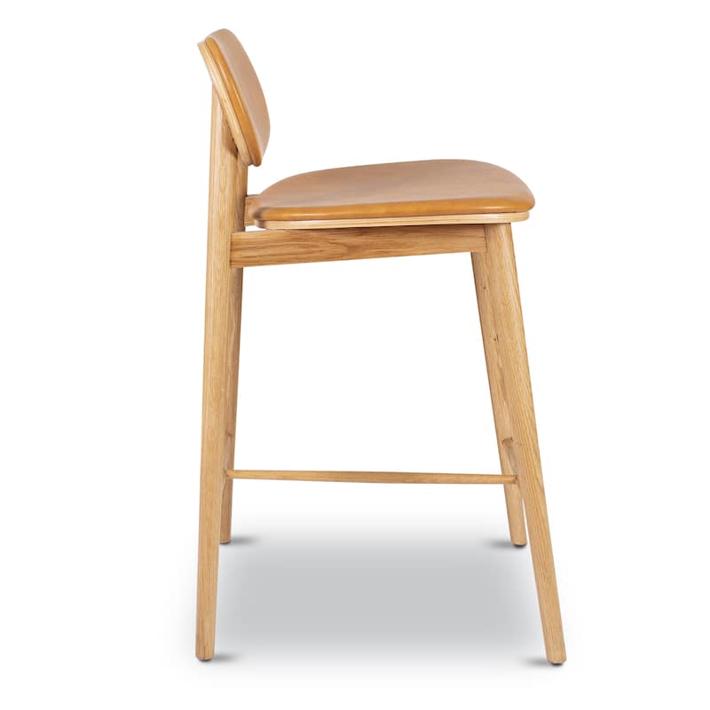 Poly and Bark Bonato Leather Counter Stool - Solid Wood Frame
