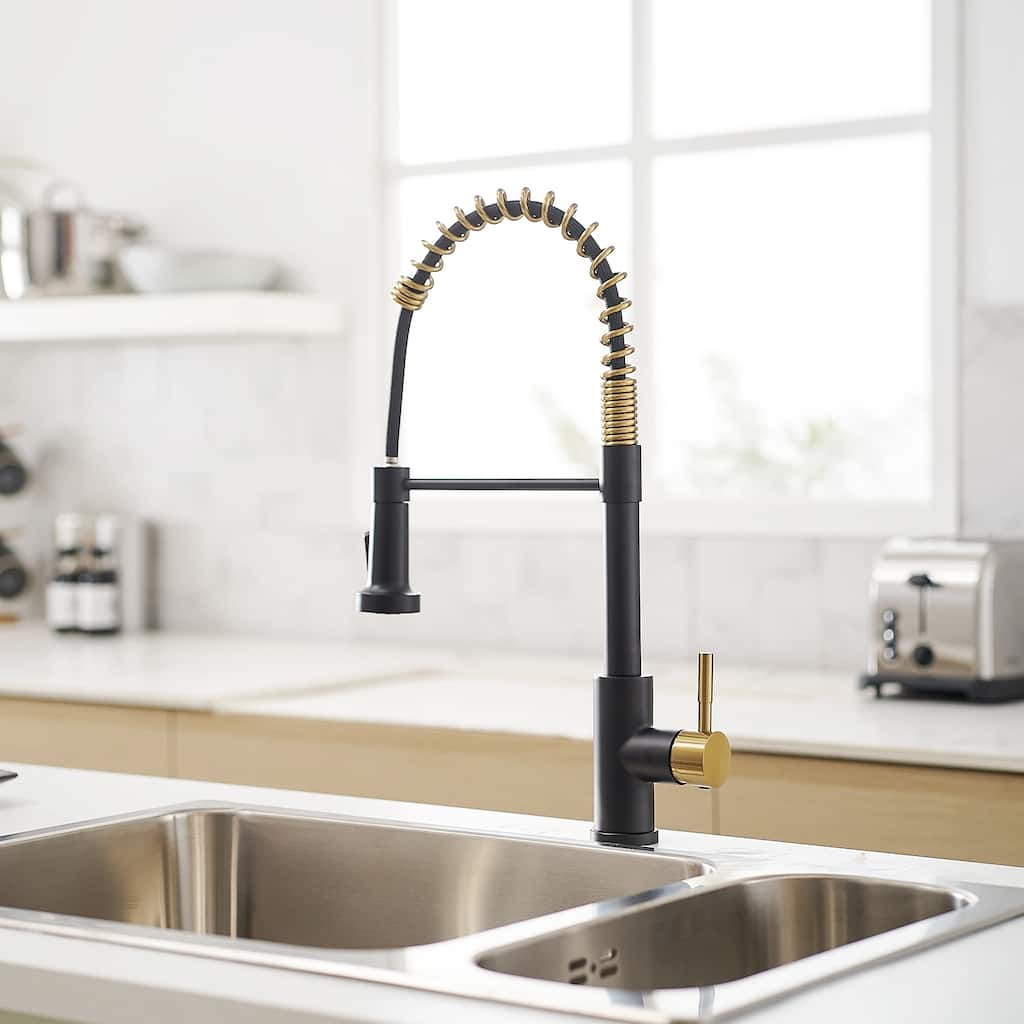Commercial Black and Nickel Gold Kitchen Faucet with Pull Out Sprayer, Single Handle Single Lever Kitchen Sink Faucet
