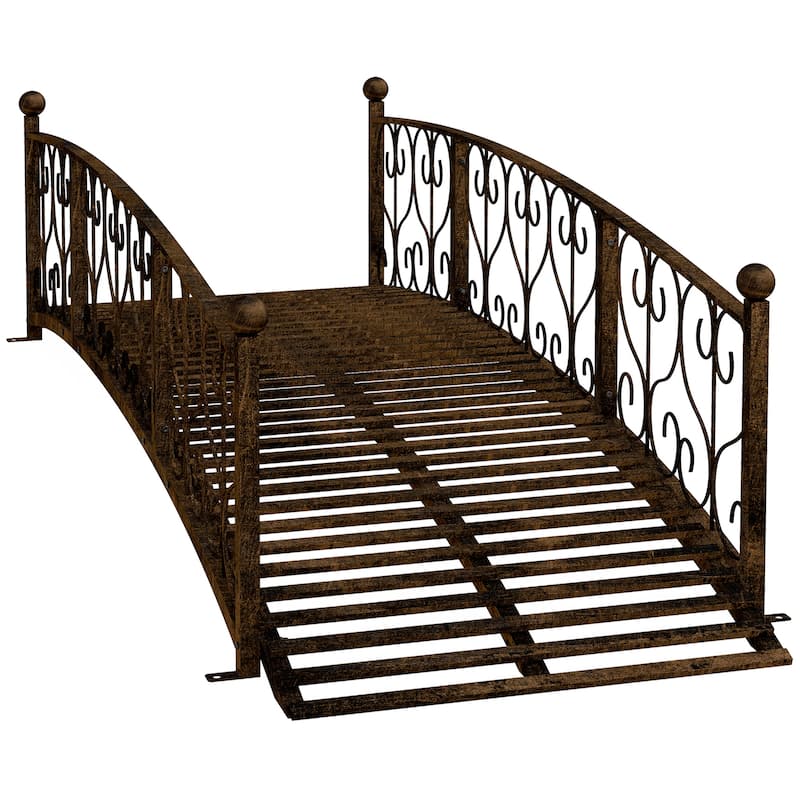 Outsunny 7' Metal Arch Garden Bridge with Safety Siderails, Decorative Arc Footbridge with Delicate Scrollwork "S" Motifs