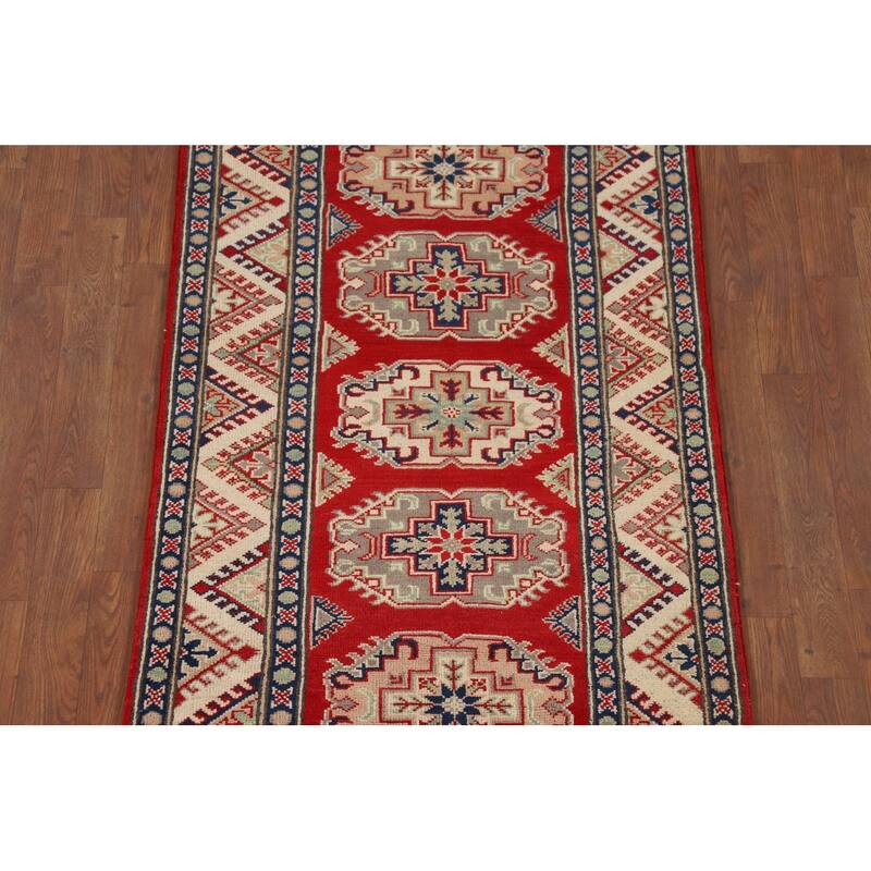 Red Kazak Oriental Runner Rug Hand-Knotted Wool Carpet - 2'9" x 9'3"