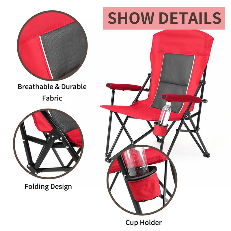 Oversized Heavy Duty Portable Camping Chair with Cup Holder, High Back
