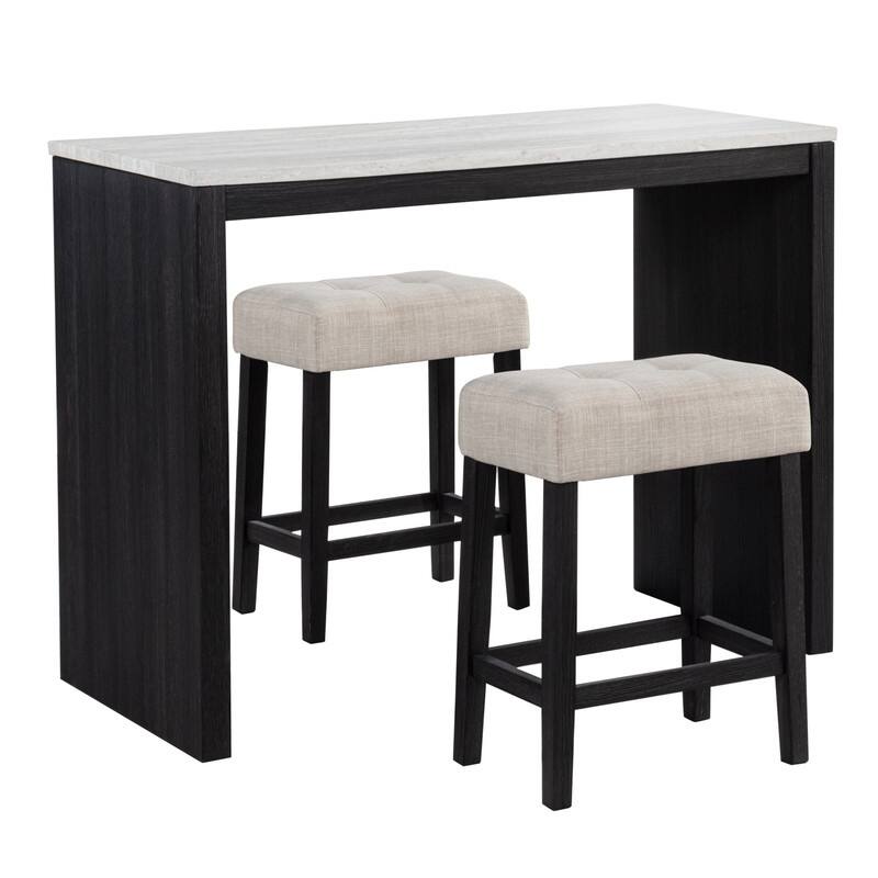 Best Master Furniture Delane 3-Piece Charcoal Faux Marble Bar Set - Black Charcoal/Beige