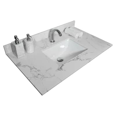 31 inch bathroom engineered stone vanity top,undermount ceramic sink and single faucet hole with backsplash