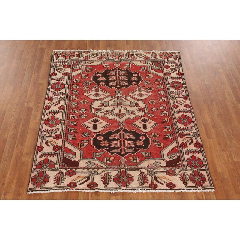 Hand Knotted Oriental 100% Wool Carpet Traditional Medallion Oranges & Rust Bakhtiari Area Rug - 6' 1'' X 4' 11''