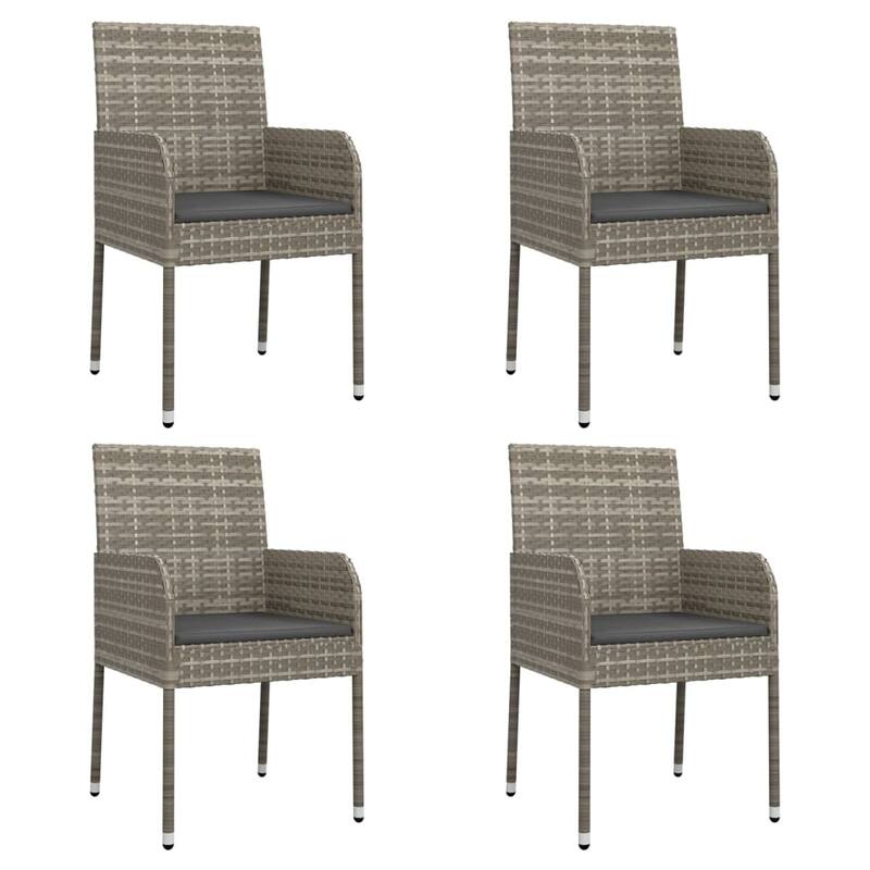 vidaXL 3 Piece Patio Dining Set with Cushions Black Poly Rattan - 18.9" x 21.7" x 34.6"