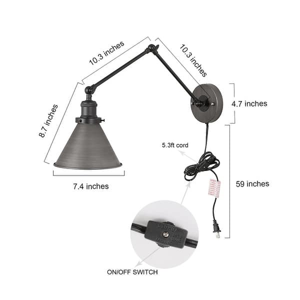 dimension image slide 0 of 3, Malryn Set of 2 Modern Black Gold Adjustable Swing Arm Lights Plug-in Wall Sconces for Bedroom