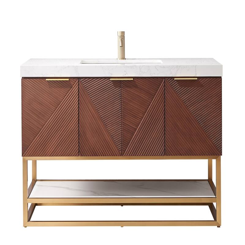 Mahon Single Bath Vanity with Composite Stone Top without Mirror - 42in. - Brushed Gold Base