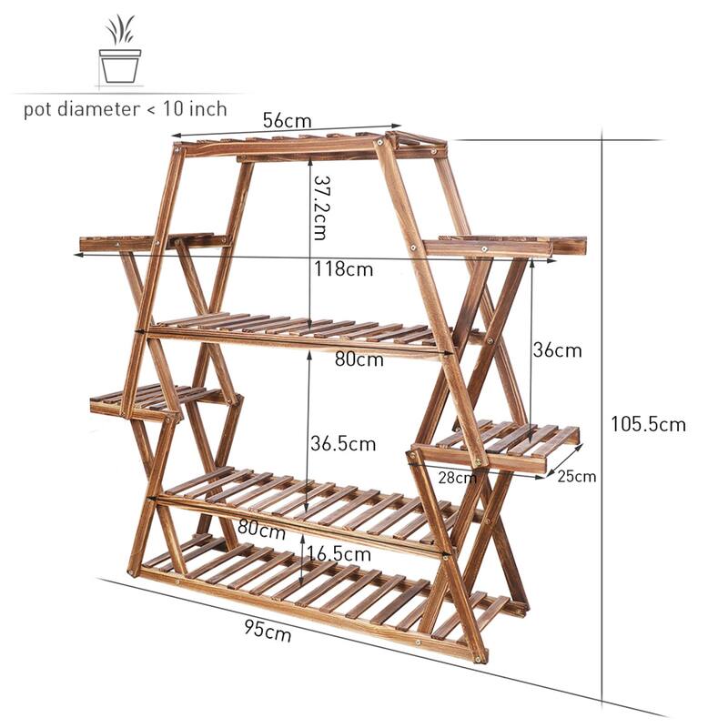 Outdoor Indoor Multi-Tiered Metal Wooden Plant Stand,Planter Flower Pot Garden Shelf Shelving,Dark Brown