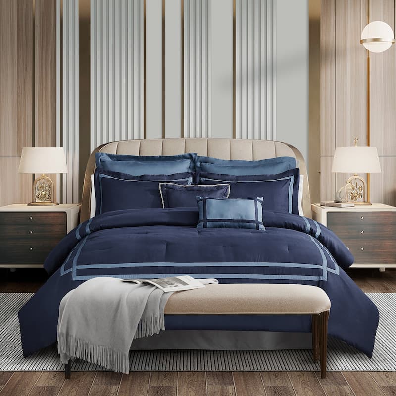 Wonderful Hotel Collection 8-Piece Comforter Set - Navy - King