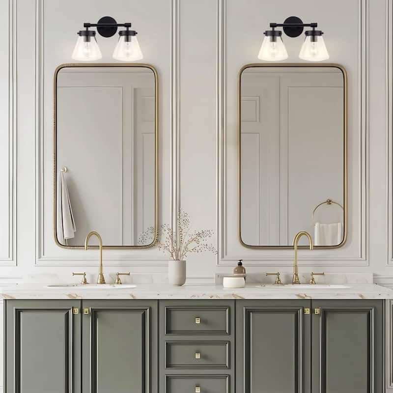 Glam Modern Farmhouse 2-Light Black Vanity Light - 15.3"L x 7.67"W x 10.1"H