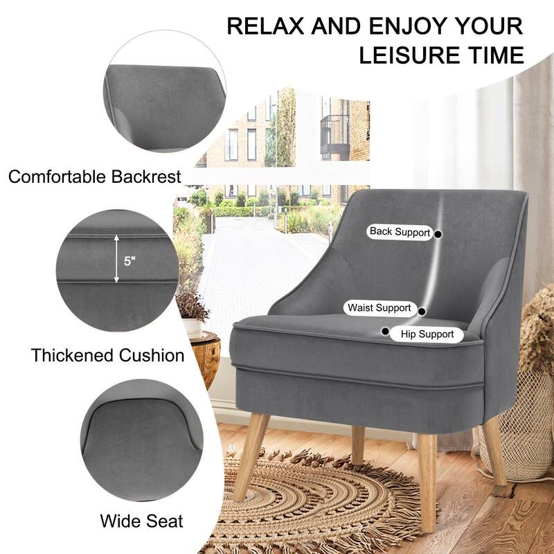 Velvet Upholstered Accent Chair with Rubber Wood Legs - 27" x 25" x 30" (L x W x H)