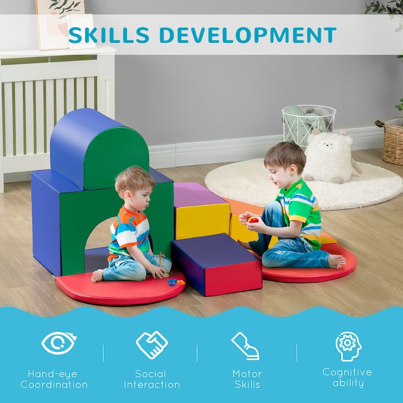 7-Piece Kids Soft Play Set for Toddlers 12-36 Months with Tunnel Ramp Stairs Montessori Educational Activity Toy