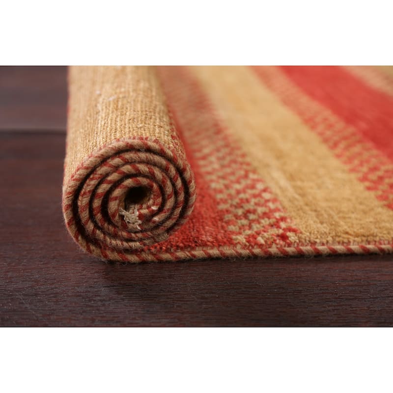 Striped Contemporary Gabbeh Kashkoli Wool Area Rug Hand-knotted Carpet - 2'10" x 4'10"