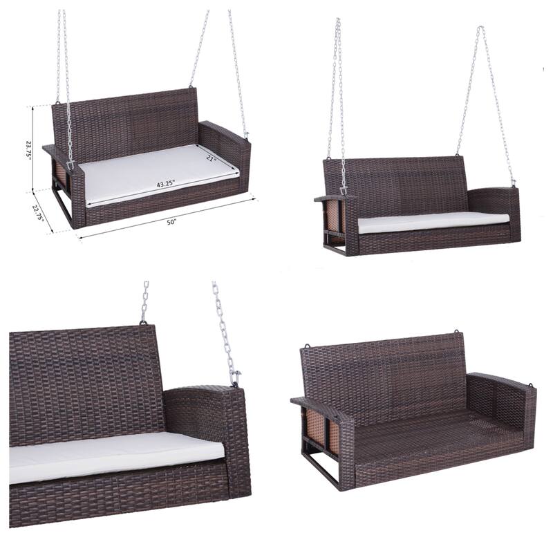 Outdoor Wicker Hanging Swing Bench with Metal Frame,550 lbs Capacity