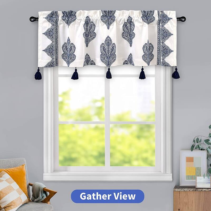 DriftAway Sadie Paisley Medallion Pattern Boho Velvet Window Curtain Valance with Handmade Tassels