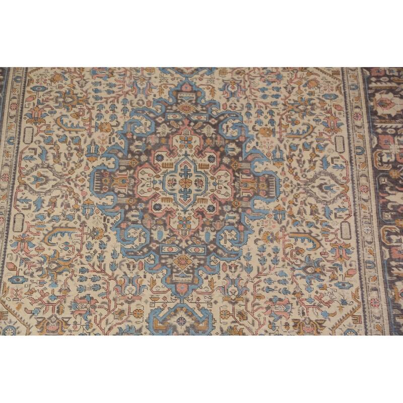 Geometric Tabriz Persian Rug Handmade Beige Oriental Wool Carpet - 8'4"x 11'0"
